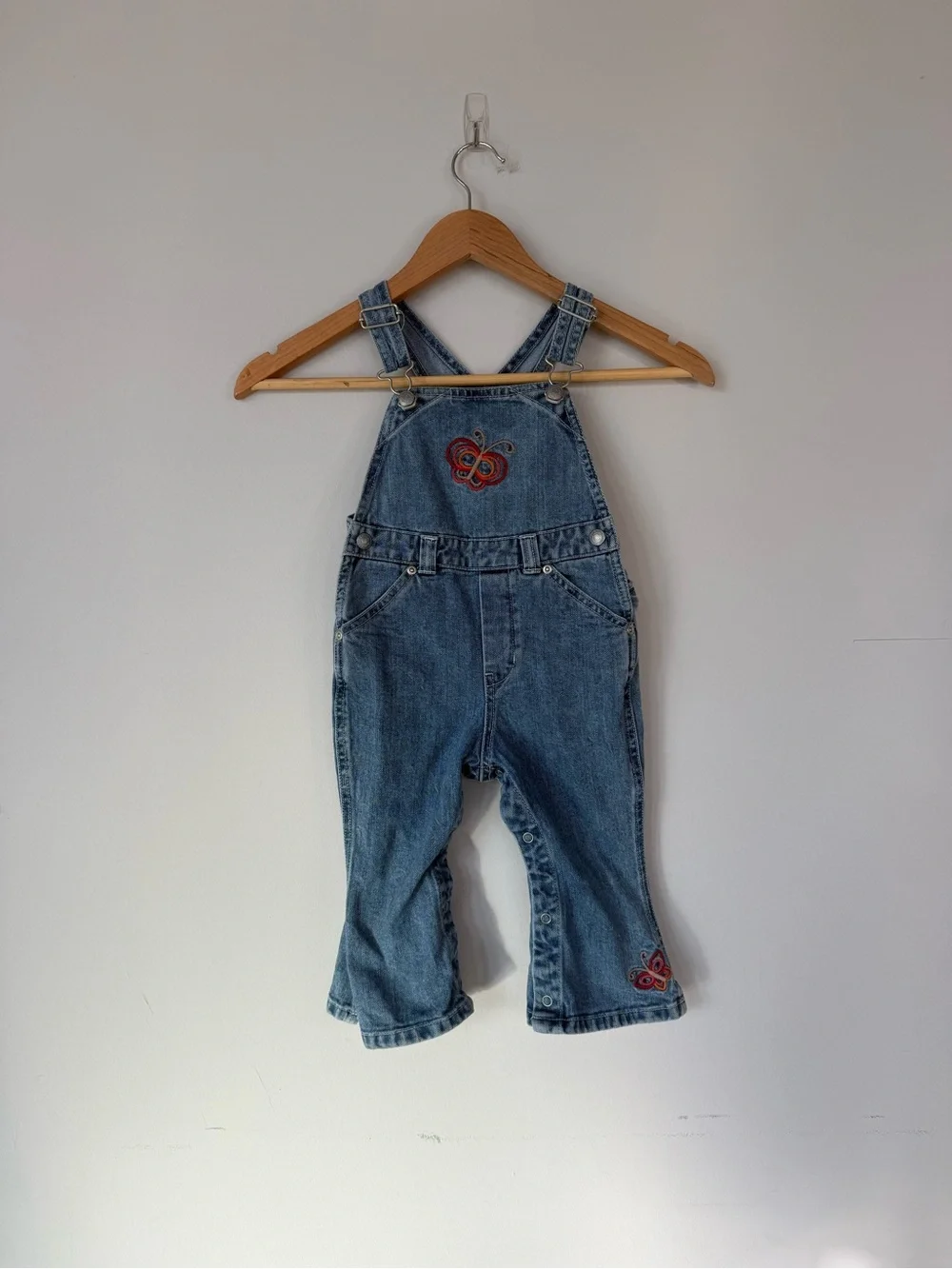 Vintage Y2K Baby Gap Denim Jean Butterfly Embroidered Overall Pants 18-24 Months